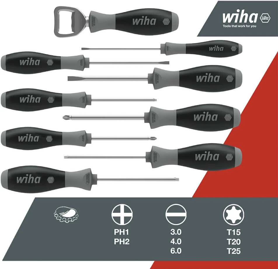 Atsuktuvų rinkinys Wiha SoftFinish® 85 metų proga, riboto leidimo, Phillips, TORX® 8,5 vnt.
