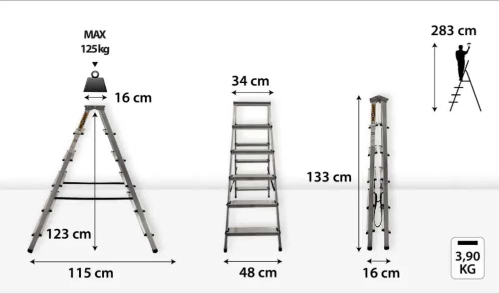 DRABEST HOME dvipusės aliuminio kopėčios, 6 pakopų, 125 kg