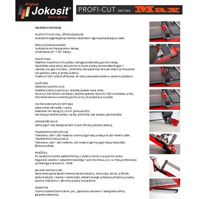 Plytelių pjaustymo staklės JOKOSIT PROFI CUT MAX (700 mm)