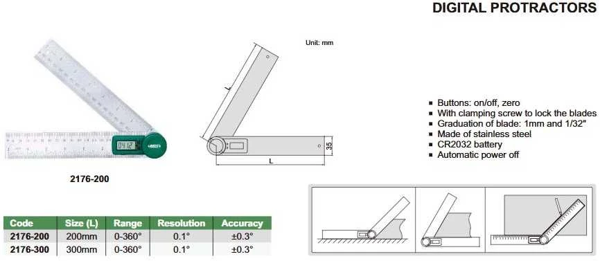 Skaitmeninis kampainis Insize 0-360°, 300mm