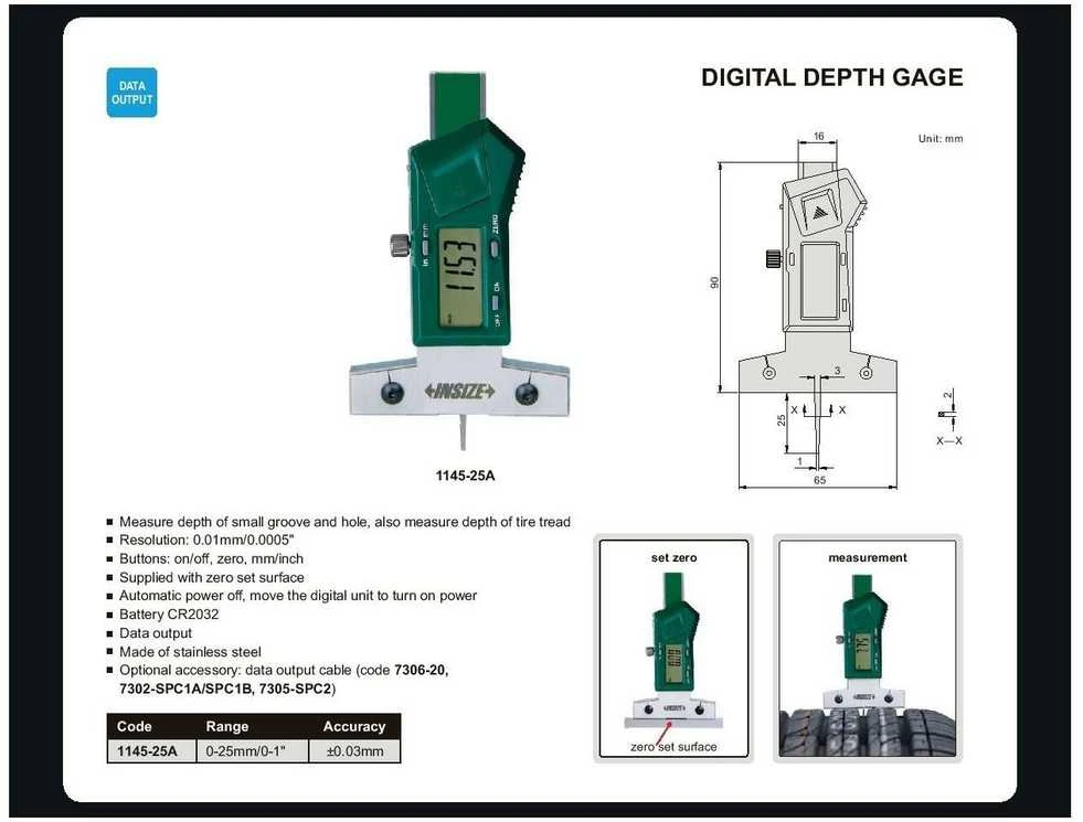 Skaitmeninis gylio matuoklis Insize (0-25 mm)