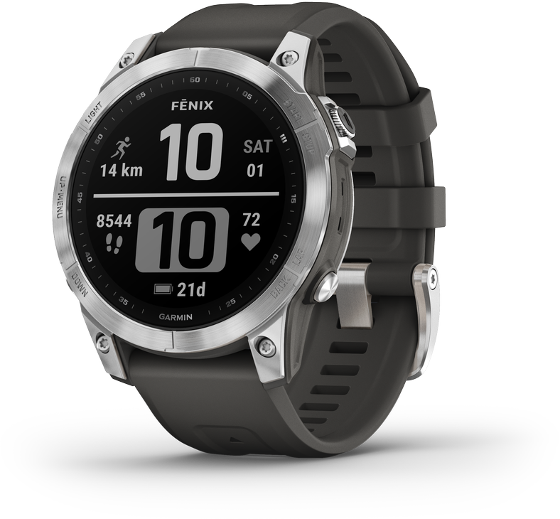 Išmanusis laikrodis Garmin fenix 7 – Standard Edition, Sidabro spalvos korpusas su grafito spalvos silikoniniu dirželiu