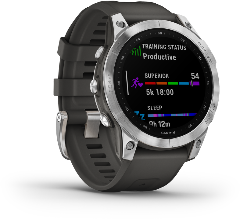 Išmanusis laikrodis Garmin fenix 7 – Standard Edition, Sidabro spalvos korpusas su grafito spalvos silikoniniu dirželiu