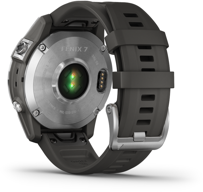 Išmanusis laikrodis Garmin fenix 7 – Standard Edition, Sidabro spalvos korpusas su grafito spalvos silikoniniu dirželiu