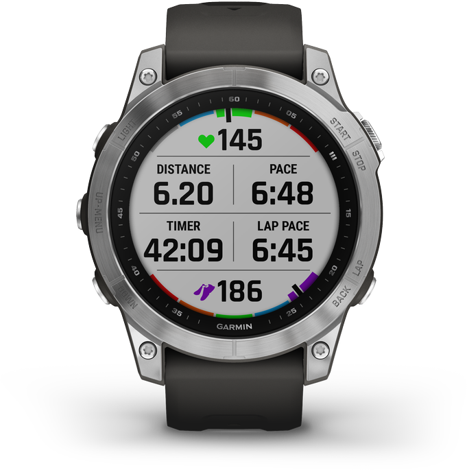 Išmanusis laikrodis Garmin fenix 7 – Standard Edition, Sidabro spalvos korpusas su grafito spalvos silikoniniu dirželiu