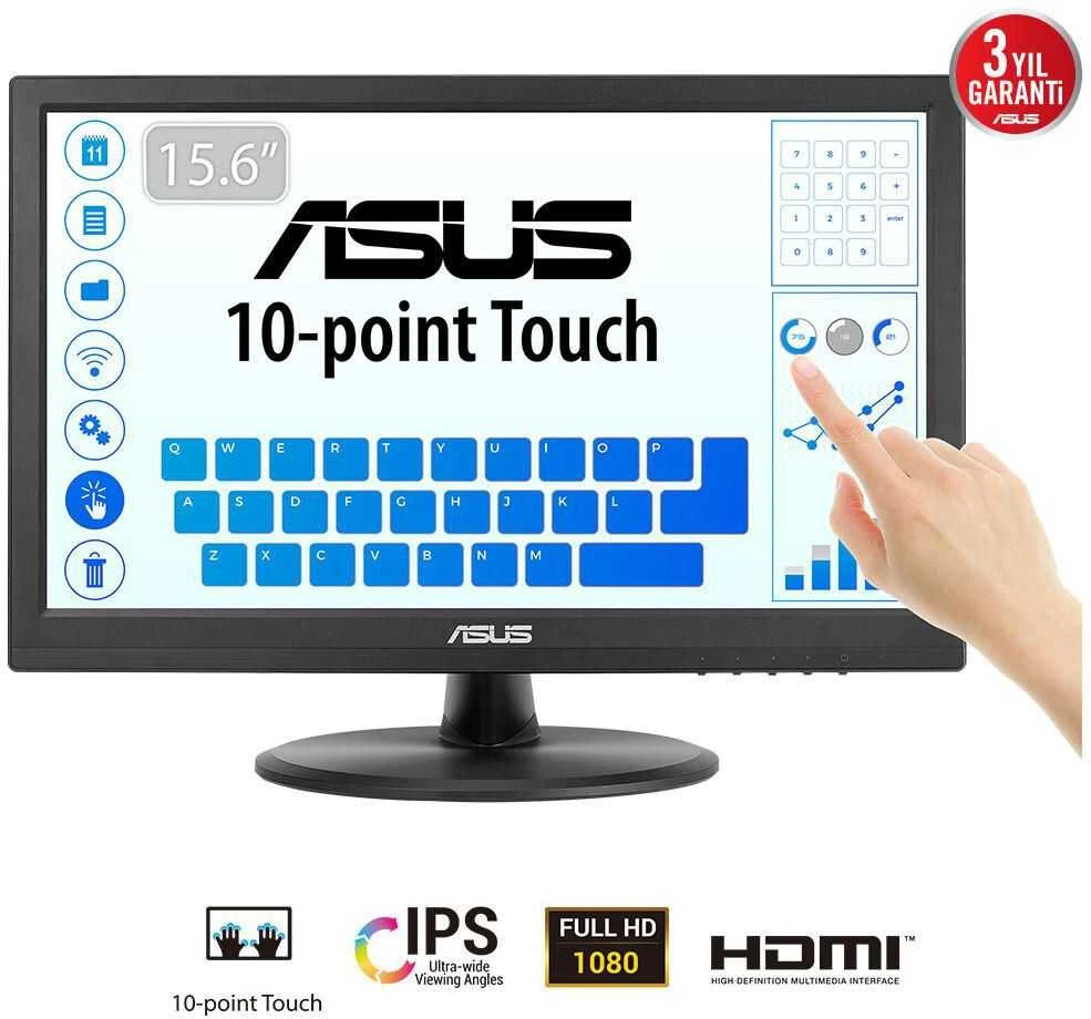 ASUS VT169HE lietimui jautrus monitorius 15.6" IPS WLED FHD 16:9 60Hz 220cd/m2 5ms D-Sub HDMI