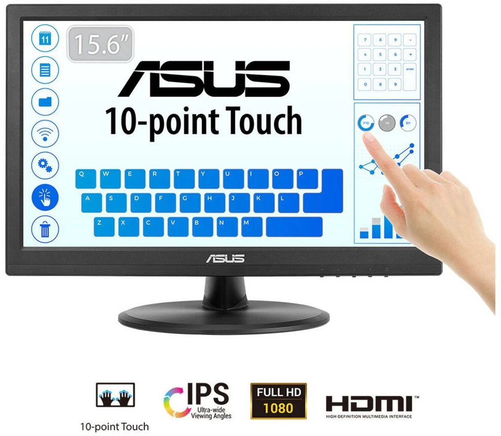 ASUS VT169HE lietimui jautrus monitorius 15.6" IPS WLED FHD 16:9 60Hz 220cd/m2 5ms D-Sub HDMI