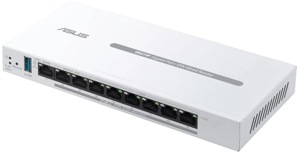 Asus | 9-Port Gigabit PoE+ VPN Wired Maršrutizatorius | EBG19P | 802.11ac | Mesh Support Yes | MU-MiMO No | 5G | Antenna type Internal