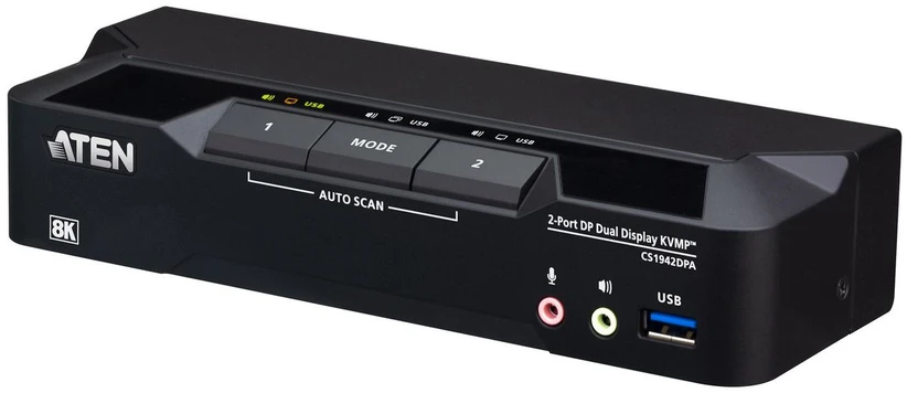Aten 2 prievadų USB 3.0 8k DP dviejų ekranų KVMP jungiklis