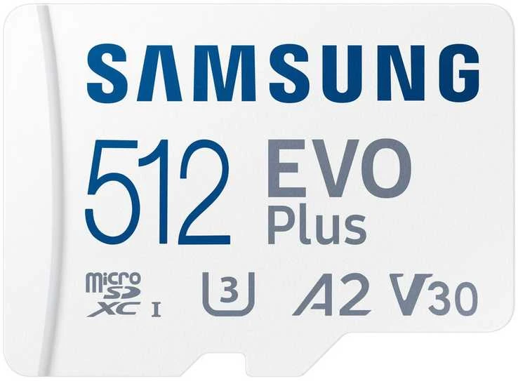 Atminties kortelė Samsung Micro SD Card EVO PLUS 512 GB Micro SDXC Flash atminties klasė 10 SD adapter/Baltos spalvos