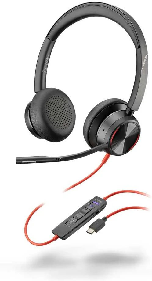 Poly Blackwire 8225 ausinės su valdymo pulteliu ir USB-C