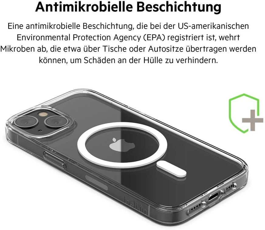 Belkinas | SheerForce magnetinis antimikrobinis apsauginis dėklas | Apsauginis dėklas | Apple | iPhone 13 | N/A | Skaidrus | Apsaugokite savo iPhone su MagSafe suderinamu magnetiniu telefono dėklu. Skaidri, UV šviesai atspari medžiaga apsaugo nuo spalvos pasikeitimo, o paaukštinto krašto dizainas užtikrina puikią ekrano ir fotoaparato apsaugą nuo įbrėžimų.