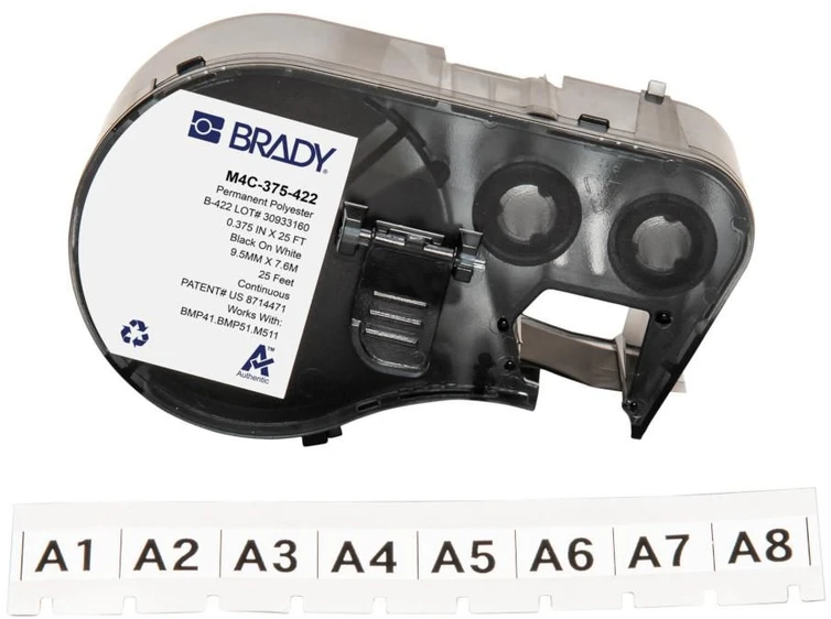 Brady Brady, M4C-375-422, Polyester, Juodas auf baltas, glänzend, 9.53 mm x 7.62 m, permanent, Endlos (170730)