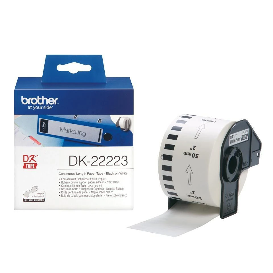 Brother Brolis | DK-22223 ištisinio ilgio popierinė etiketė | Baltas | DK | 50 mm | 30,48 m