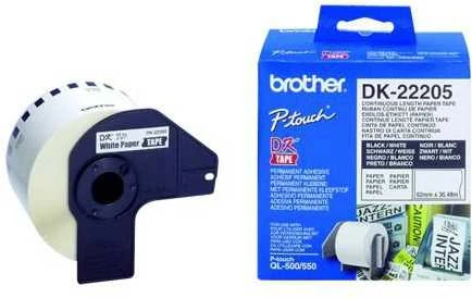 Brother Brolis | DK-22205 ištisinio ilgio popierinė etiketė | Baltas | DK | 30,5 m