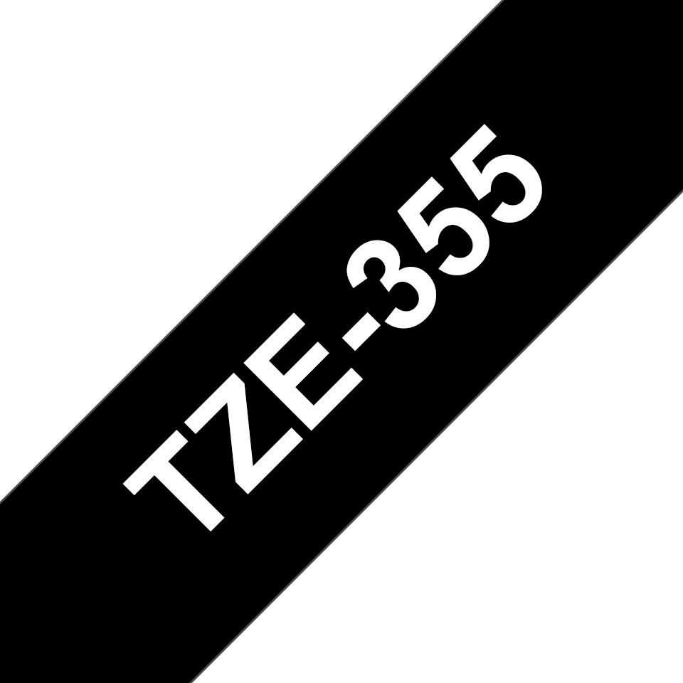 Brother | TZe-355 Laminated Tape | Baltas on Juodas | TZe | 8 m | 2.4 cm