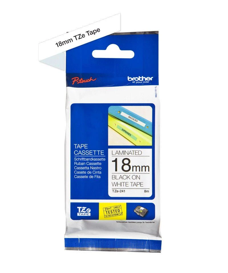 Brother | TZ-241 Laminated Tape | Juodas on Baltas | TZe | 8 m | 1.8 cm