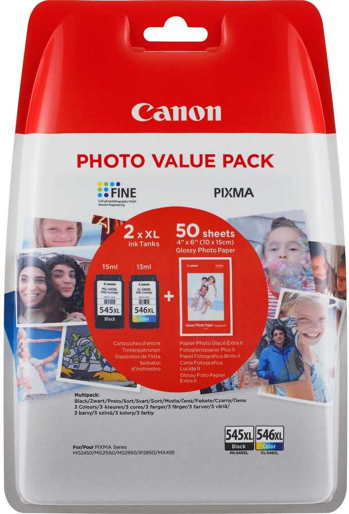 Canon PG-545XL/CL546XL rašalo kasetės, + GP501 10x15 foto popierius