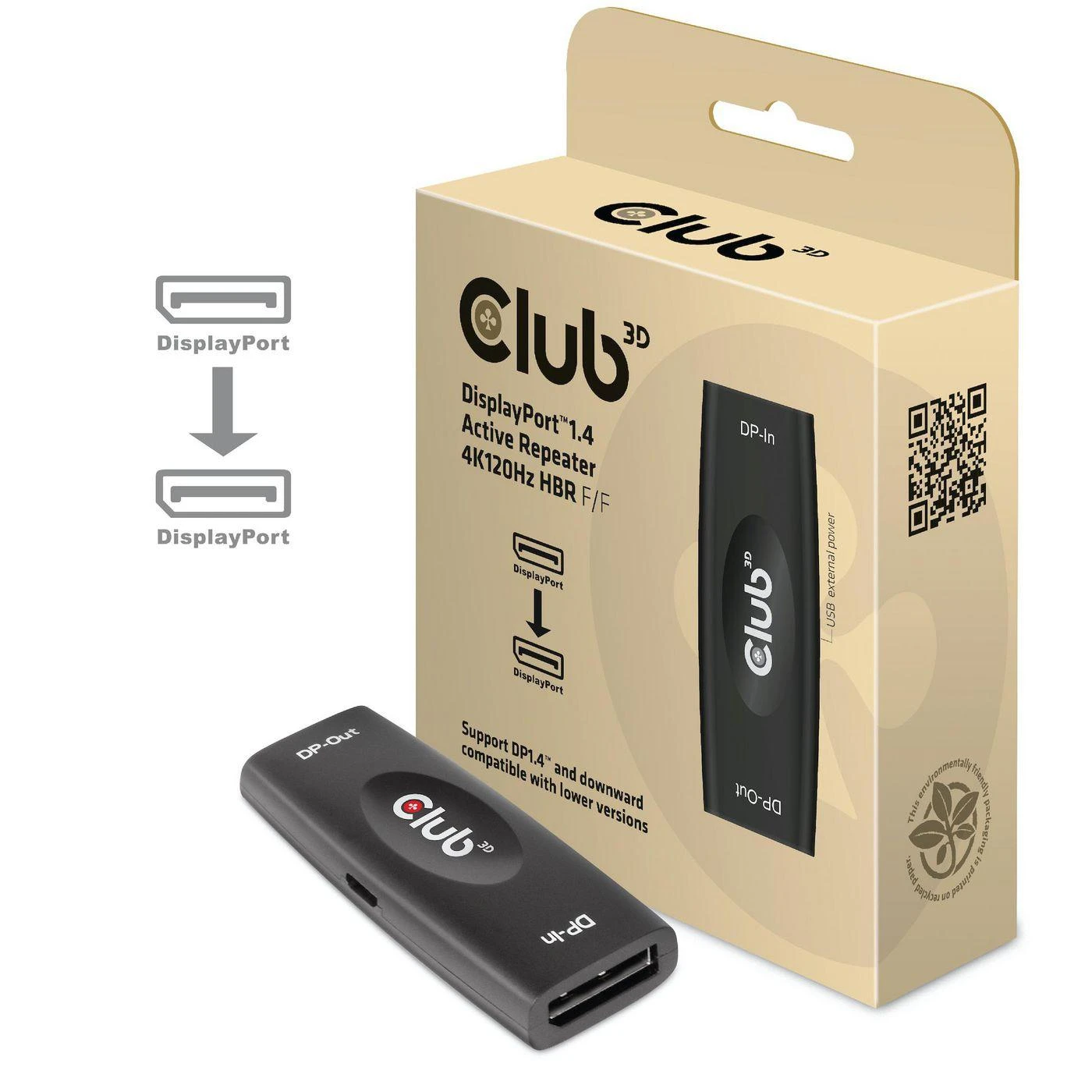 CLUB 3D CAC-1007 DisplayPort 1.4 aktyvus kartotuvas 4K120Hz HBR3 F/F