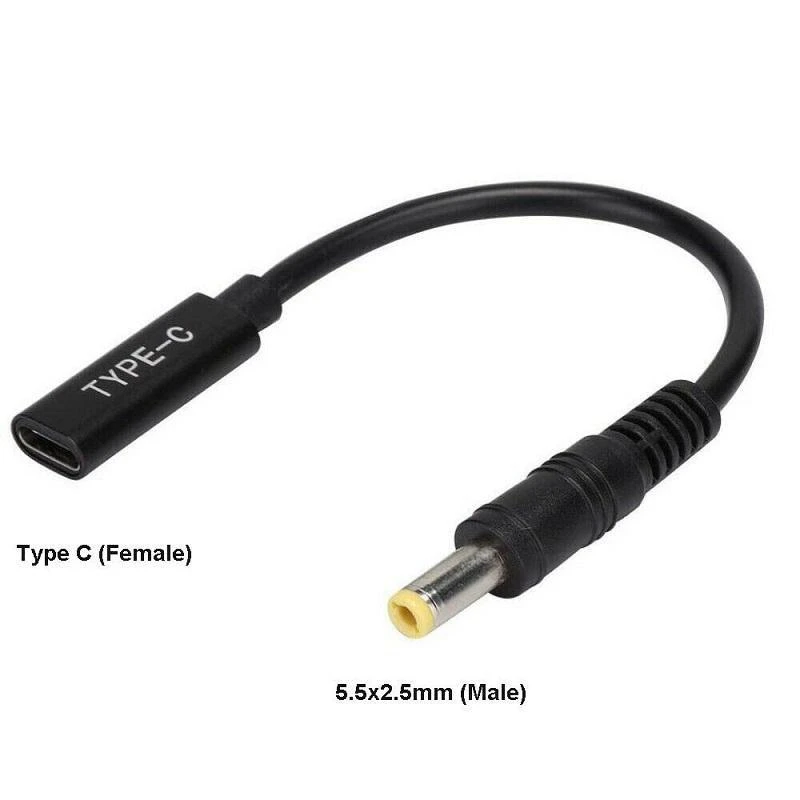 Kabelis USB CoreParts USB-C - DC 5.5 x 2.5 mm 0.12 m Juodas (MBXUSBC-CO0005)