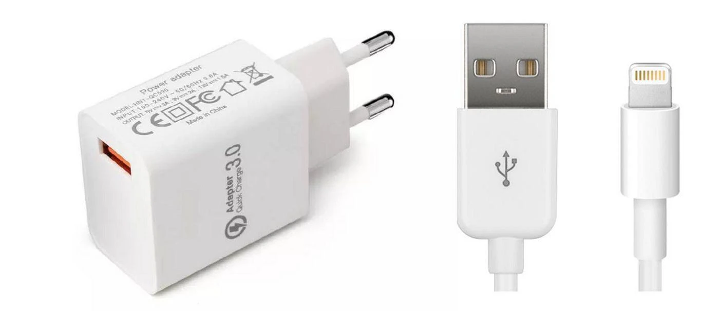 CoreParts sieninis įkroviklis su USB-A ir Lightning laidu