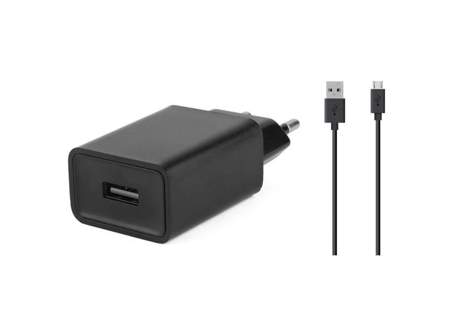 Juodas USB-A sieninis įkroviklis su laidu