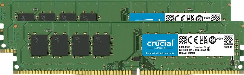 64 GB (2x32 GB) „Crucial DDR4-3200 CL22 UDIMM Dual Rank RAM Atmintis Kit“