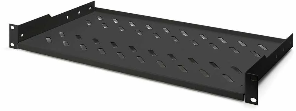 „Digitus“ | Fiksuota lentyna stelažams | DN-19 TRAY-1-SW | Fiksuoto montavimo lentynas galima lengvai sumontuoti ant dviejų priekinių 483 mm (19 colių) profilio bėgelių jūsų 483 mm (19 colių) tinklo arba serverių spintoje. Dėl stabilaus, perforuoto plieno lakšto, pasižyminčio didele apkrova, jie yra optimalus paviršius komponentams, kurie nėra tinkami 483 mm (19 colių) | Juodas