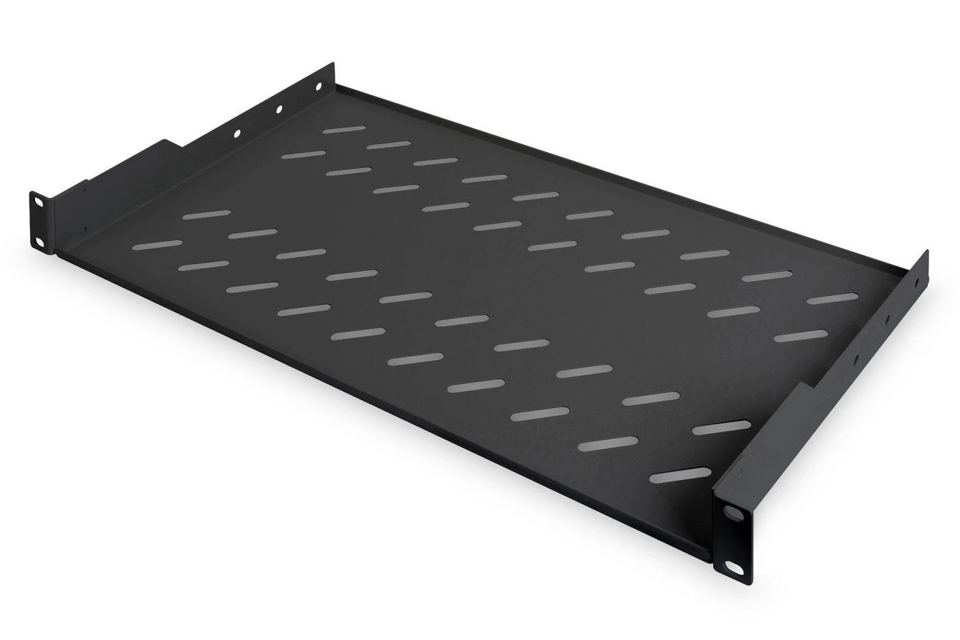 „Digitus“ | Fiksuota lentyna stelažams | DN-19 TRAY-1-SW | Fiksuoto montavimo lentynas galima lengvai sumontuoti ant dviejų priekinių 483 mm (19 colių) profilio bėgelių jūsų 483 mm (19 colių) tinklo arba serverių spintoje. Dėl stabilaus, perforuoto plieno lakšto, pasižyminčio didele apkrova, jie yra optimalus paviršius komponentams, kurie nėra tinkami 483 mm (19 colių) | Juodas