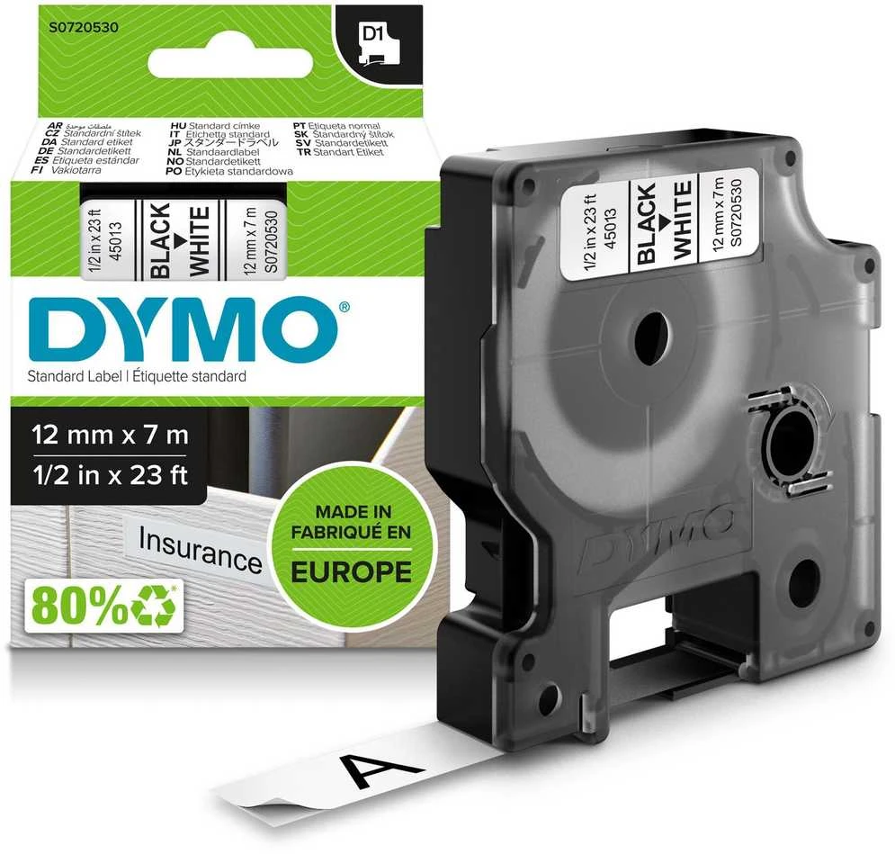 Juostelė DYMO D1 12mm x 7m, vinilinė, juoda ant balto / S0720530 45013