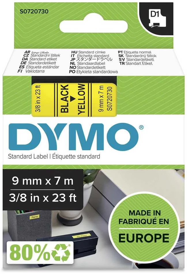 Juostelė DYMO D1 9mm x 7m, juoda ant geltono / S0720730 40918
