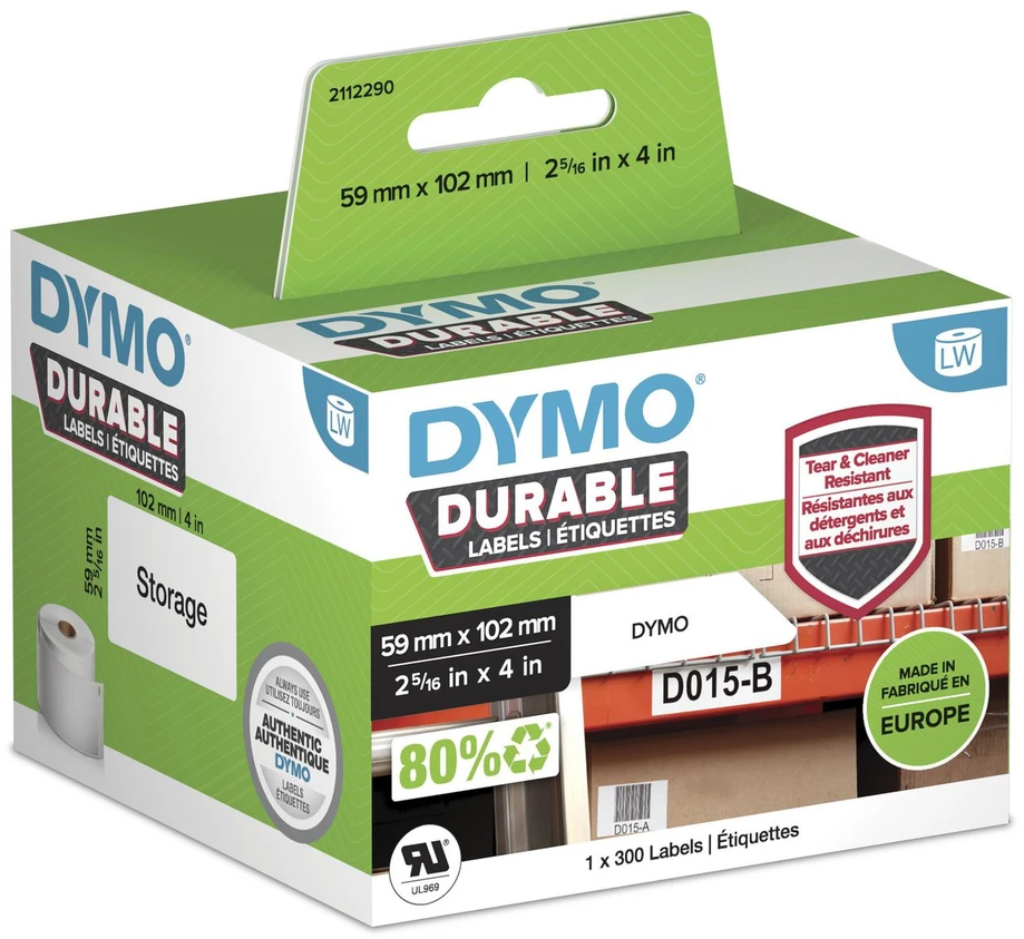 Etiketės DYMO LabelWriter Patvarus, 59mm x 102mm, 300vnt, baltos / 2112290