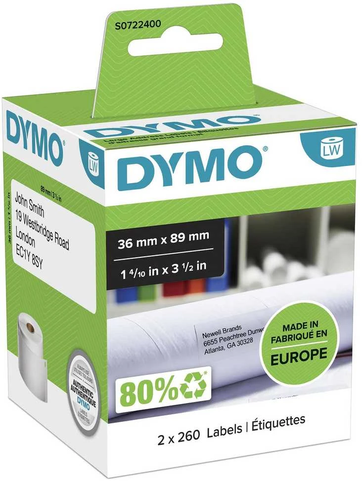 Etiketės DYMO LabelWriter 36x89 mm, 2x260 vnt. / S0722400 99012