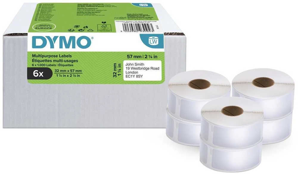 Dymo Dymo Universalios Etiketės 32 x 57 mm baltos 6x 1000 vnt.