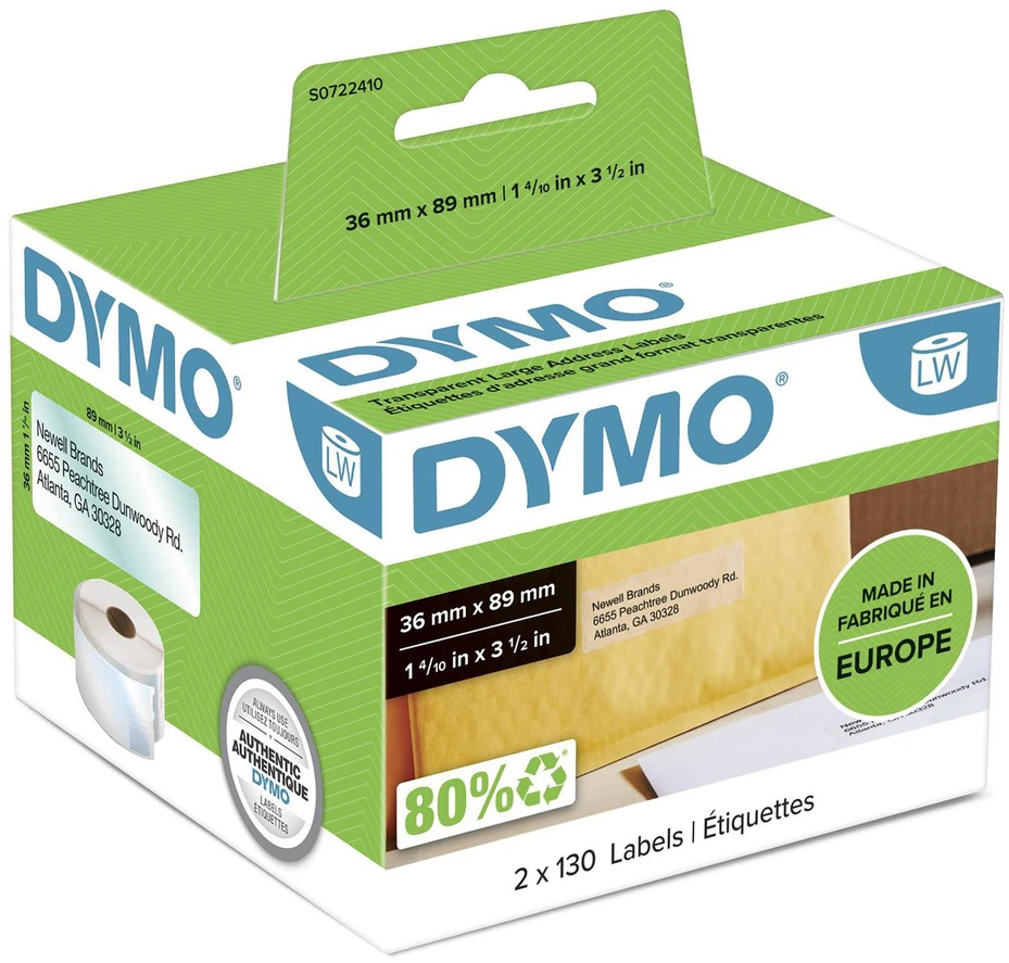 DYMO LW - Large Address Labels - 36 x 89 mm - S0722410 Permatomas Lipni spausdintuvo etiketė