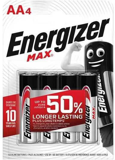 Baterijų Komplektas - Energizer Alkaline Max AA 1,5V 4 Vnt. Ekologiška Pakuotė
