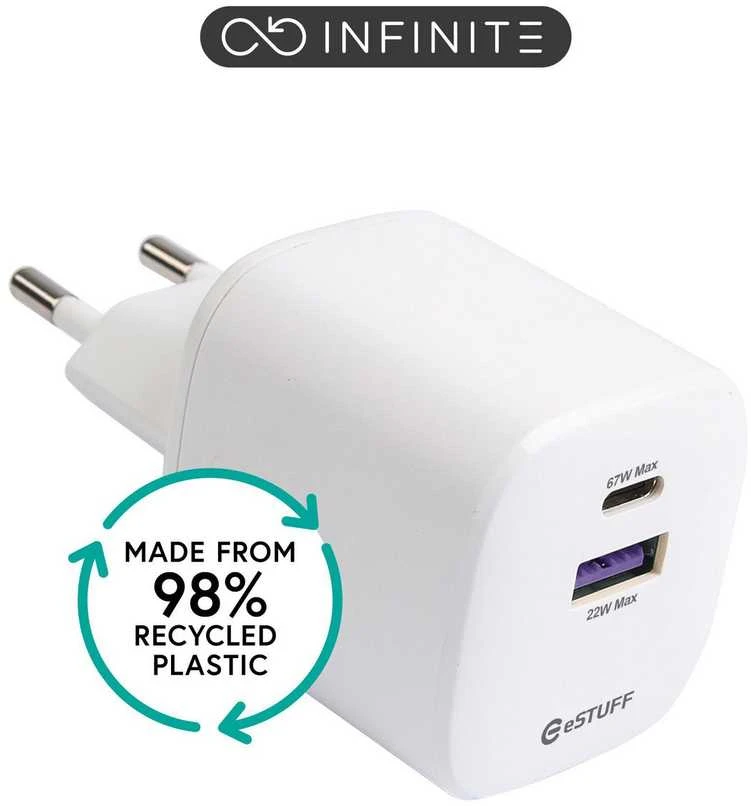 Įkroviklis eStuff INFINITE USB-C PD 67W GaN 1x USB-A 1x USB-C (ES637065)