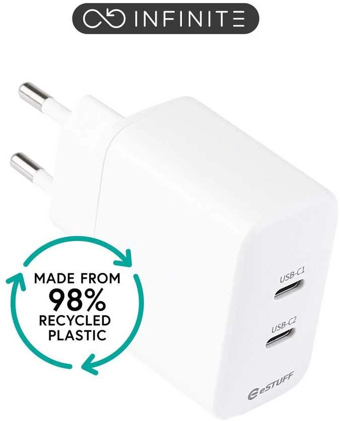 Įkroviklis eStuff INFINITE USB-C PD 2x USB-C 35W Baltas (INFINITE USB-C įkroviklis EU PD)