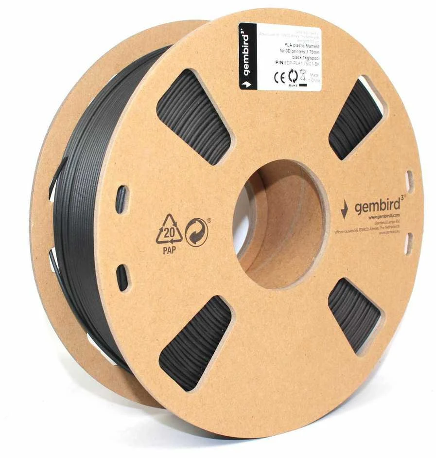GEMBIRD 3DP-PLA1.75-01-BK Filament PLA Juodas 1.75mm 1kg