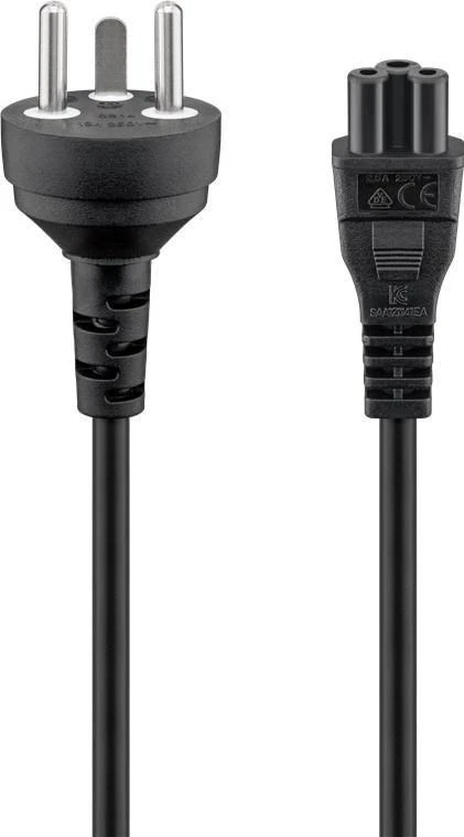 Goobay Maitinimo kabelis Danija, 2 m, juodas, 2 m, K tipo maitinimo kištukas, C5 jungtis, H05VV-F3G, 250 V