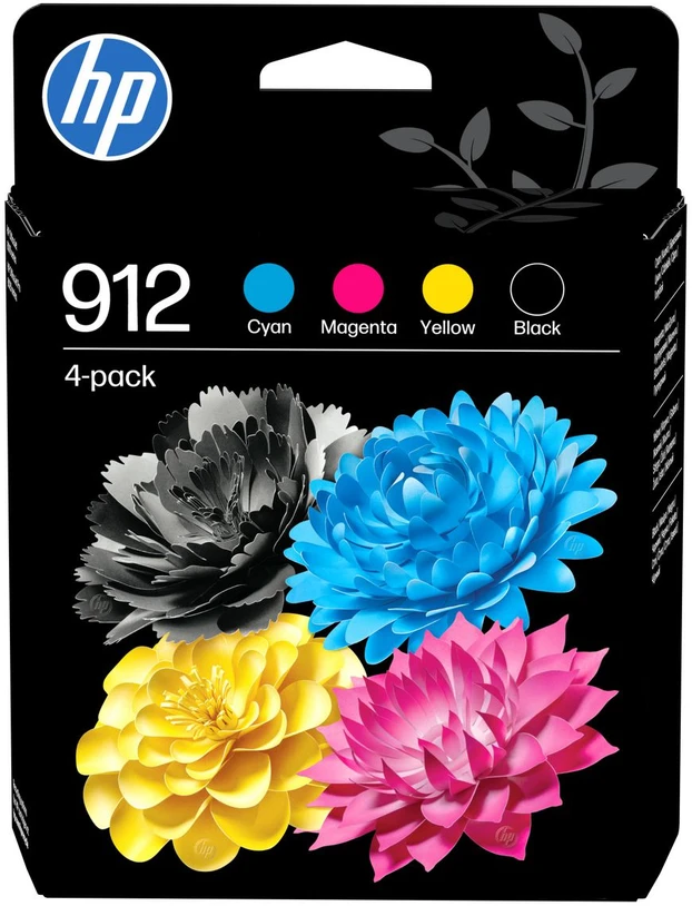 Hewlett Packard (HP) Hewlett-Packard kasečių rinkinys 912 (6ZC74AE), juoda, žydra, purpurinė, geltona kasetė