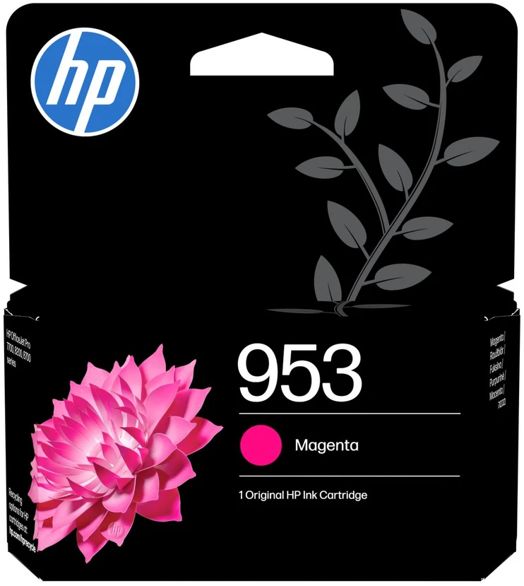 Hewlett Packard (HP) „HP 953 Combo“ 4 juodų / žydrų / rausvai raudonų / geltonų rašalo kasečių pakuotė, 900/630 puslapių, skirtos „Officejet Pro 8218“, 8710, 8720, 8740