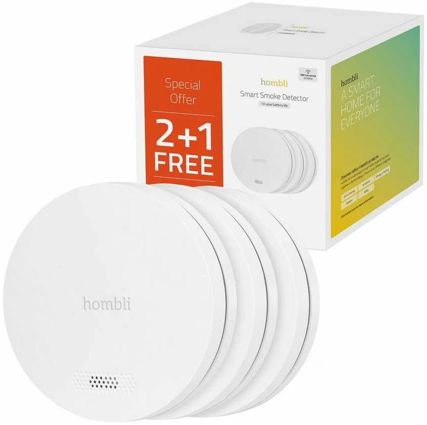 „Hombli“ – išmanusis dūmų detektorius, reklaminis rinkinys, 2+1, baltas