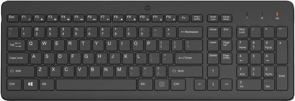 Hewlett Packard (HP) HP 225 Belaidė klaviatūra, spill resistant - Juodas - US ENG