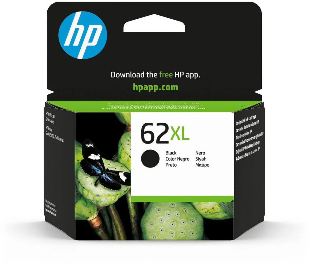 Hewlett Packard (HP) HP 62XL didelės talpos juodo rašalo kasetė, 600 puslapių, skirta HP Envy 5540, 5541, 5542, 5543, 5544, 5546, 5547, 5548, 5549