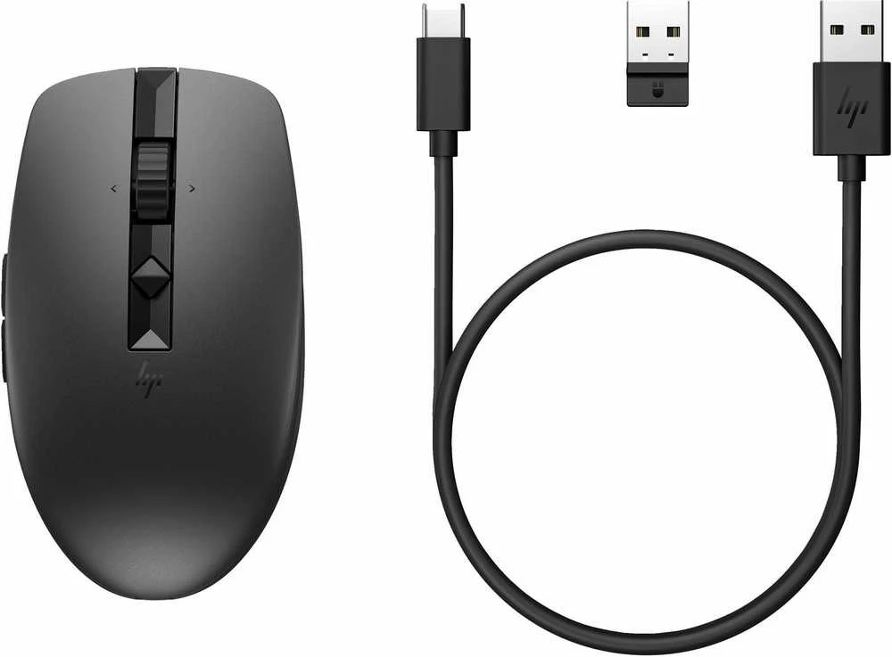 Hewlett Packard (HP) HP 715 Belaidė „Bluetooth“ pelė – daugiafunkcinė, programuojama, 4 krypčių slinkties, įkraunama – juoda