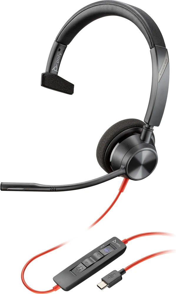 Ausinės HP POLY Blackwire 3310 Microsoft Teams sertifikuota ausinė + USB-C/A adapteris TAA