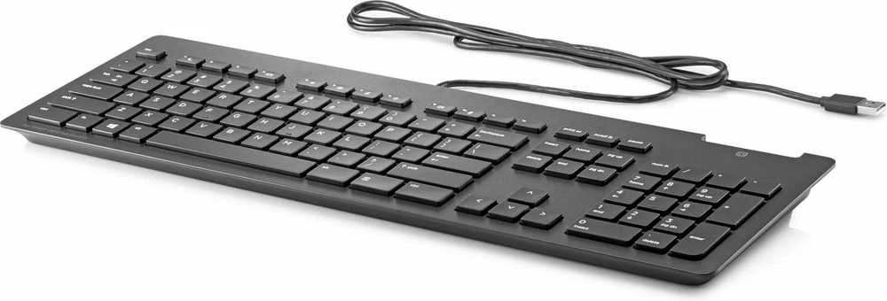 Klaviatūra Hewlett Packard (HP) HP verslo plona išmanioji kortelė, viso dydžio (100 %), laidinė, USB, mechaninė, juoda