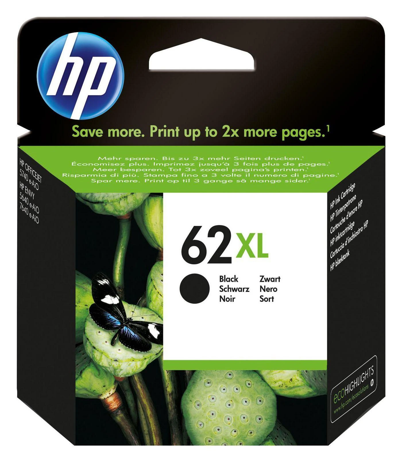 Hewlett Packard (HP) Ink Juodas, 9ml No. 62XL High capacity