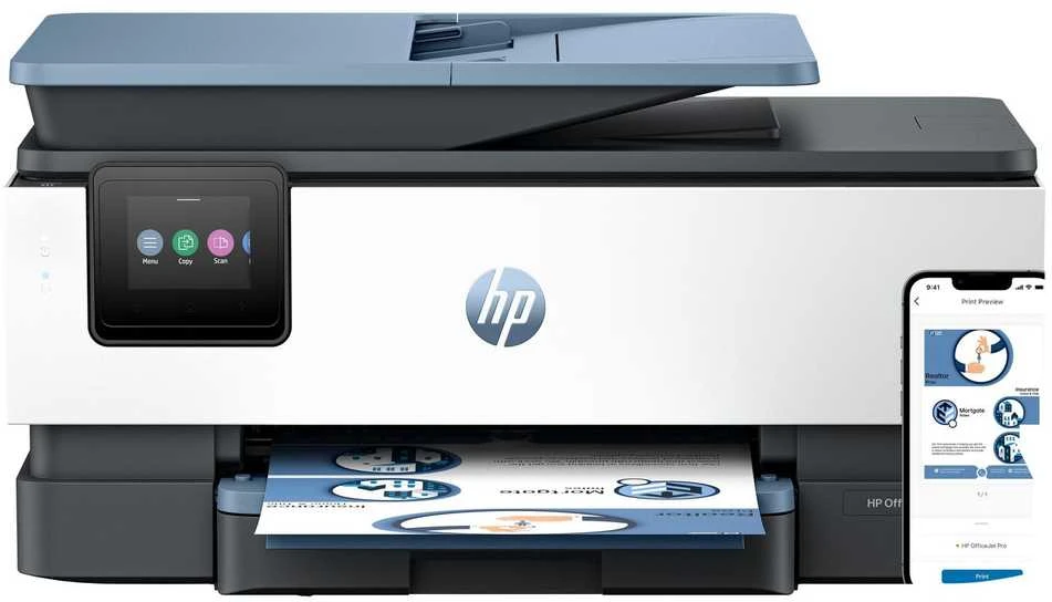 HP „Officejet Pro 8135e“ – daugiafunkcis spausdintuvas – spalvotas – rašalinis – „Legal“ formatas (216 x 356 mm) (originalas) – A4/Legal (laikmenos) – iki 20 ppm (spausdinimas) – 225 lapai – 33,6 Kbps – USB 2.0, USB prievadas, „Wi-Fi“ (ac), „Bluetooth“ – tamsiai mėlyna (40Q47B#629)
